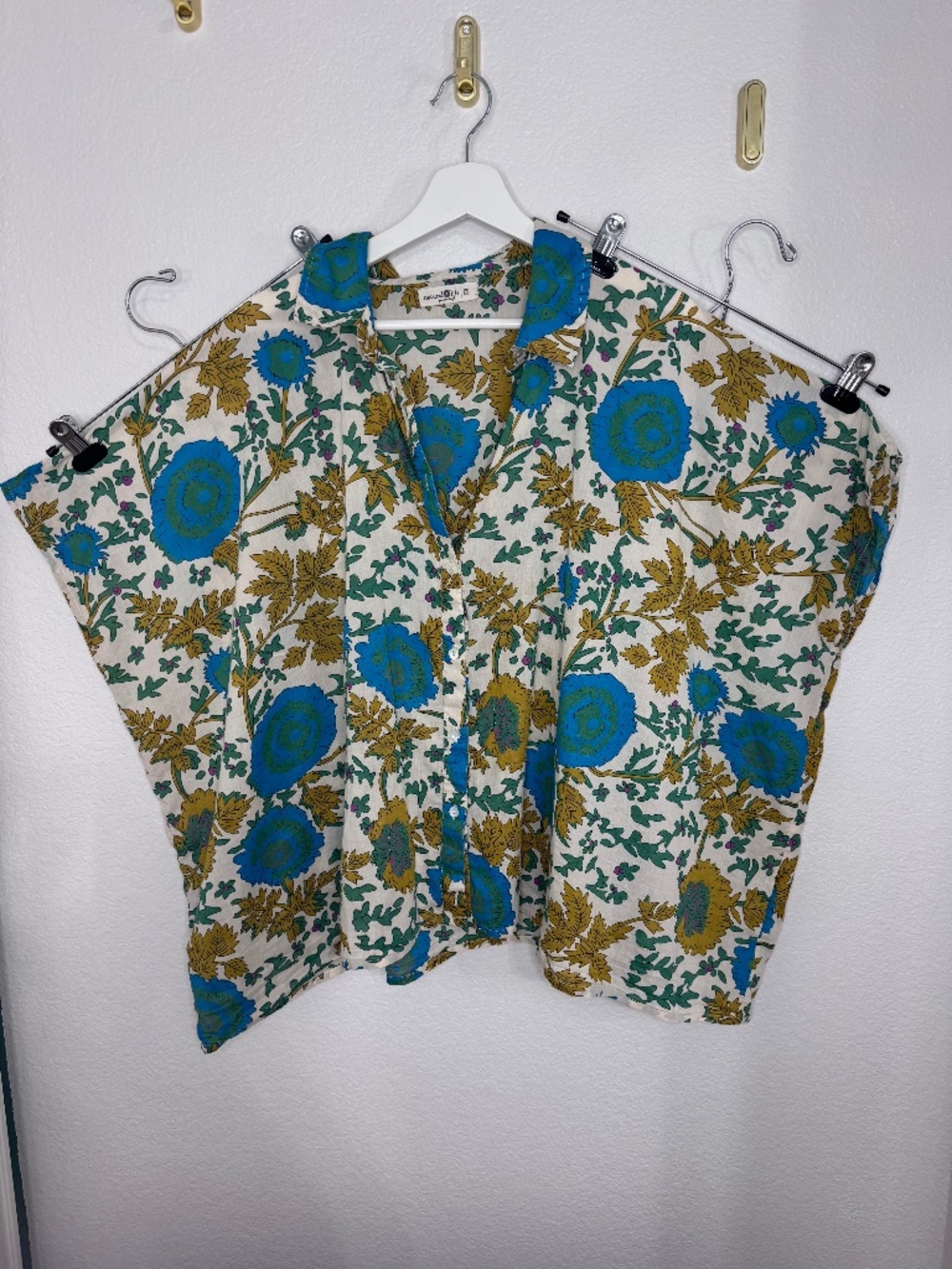 Natural Life Kelly Oversized Button Down Shirt Ochre Leafy Floral Boho OS